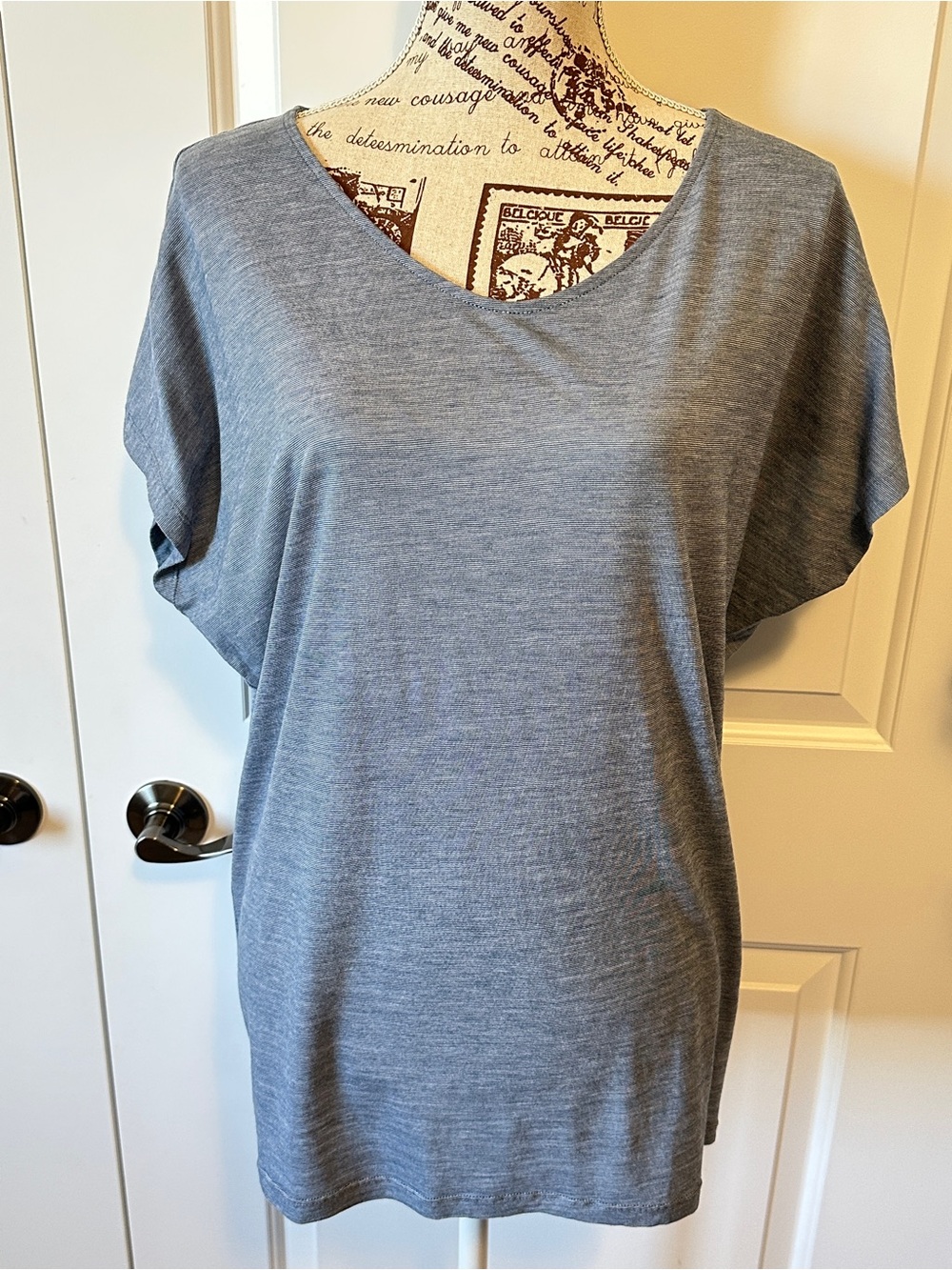 Cloudveil Merino Wool/Tencel Dolman Short Sleeve Top - blue/grey - sz XL